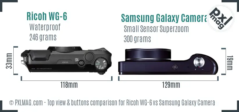 Ricoh WG-6 vs Samsung Galaxy Camera top view buttons comparison