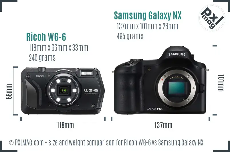 Ricoh WG-6 vs Samsung Galaxy NX size comparison