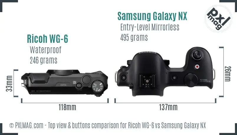 Ricoh WG-6 vs Samsung Galaxy NX top view buttons comparison