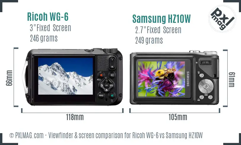Ricoh WG-6 vs Samsung HZ10W Screen and Viewfinder comparison