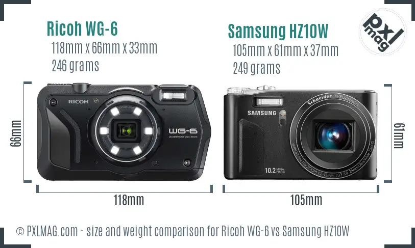 Ricoh WG-6 vs Samsung HZ10W size comparison
