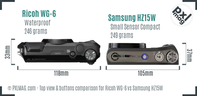 Ricoh WG-6 vs Samsung HZ15W top view buttons comparison