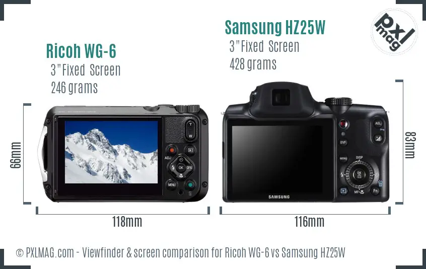 Ricoh WG-6 vs Samsung HZ25W Screen and Viewfinder comparison