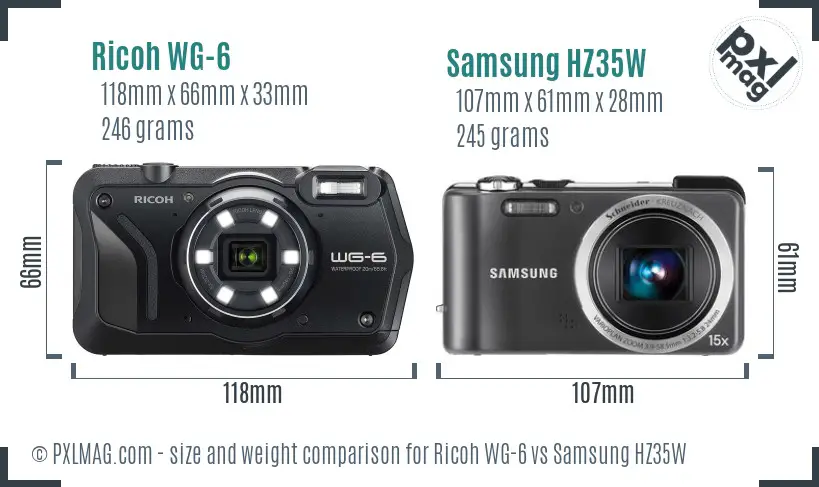Ricoh WG-6 vs Samsung HZ35W size comparison