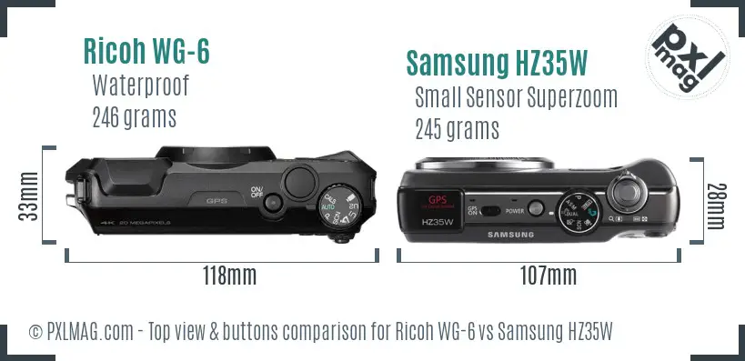 Ricoh WG-6 vs Samsung HZ35W top view buttons comparison