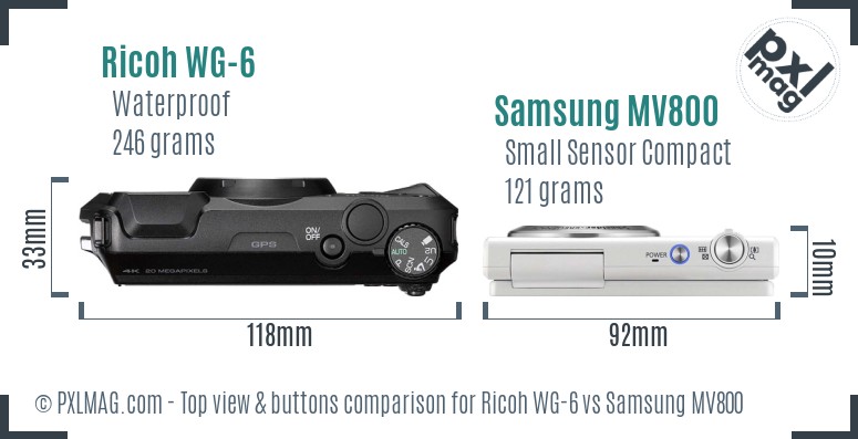 Ricoh WG-6 vs Samsung MV800 top view buttons comparison
