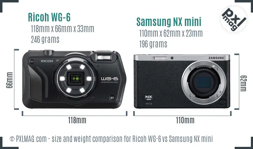 Ricoh WG-6 vs Samsung NX mini size comparison