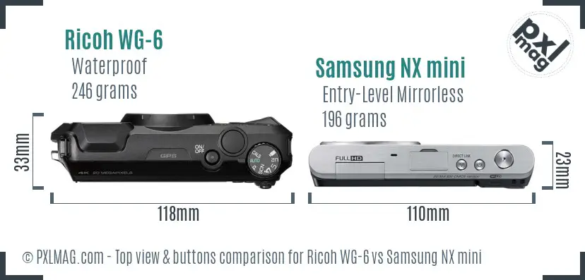 Ricoh WG-6 vs Samsung NX mini top view buttons comparison