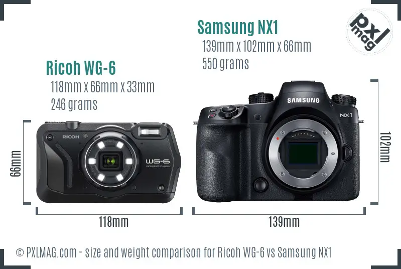 Ricoh WG-6 vs Samsung NX1 size comparison