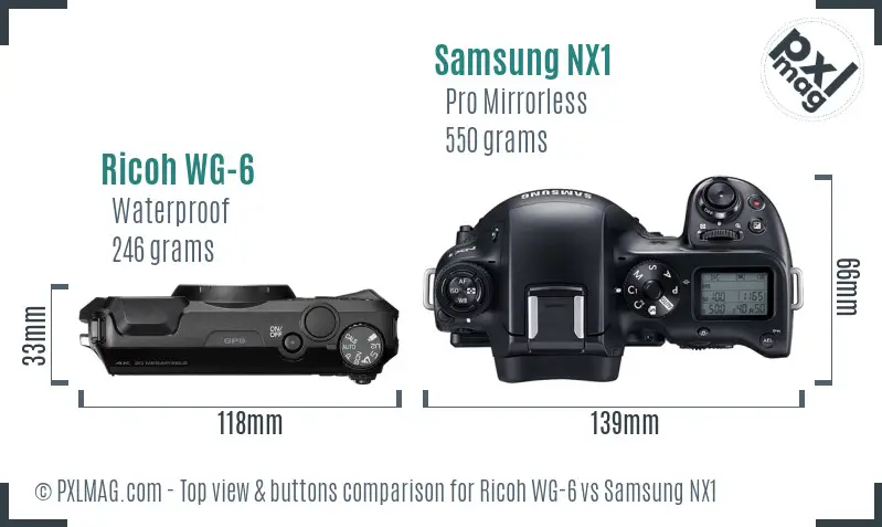 Ricoh WG-6 vs Samsung NX1 top view buttons comparison