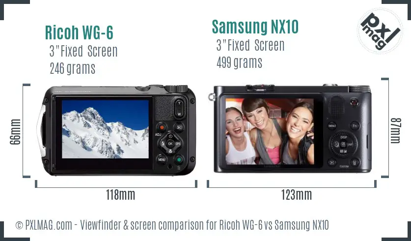 Ricoh WG-6 vs Samsung NX10 Screen and Viewfinder comparison