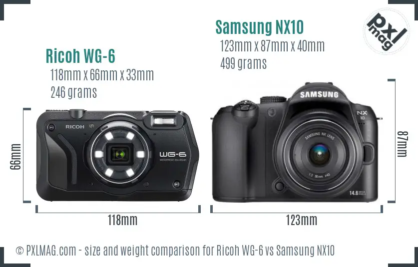 Ricoh WG-6 vs Samsung NX10 size comparison