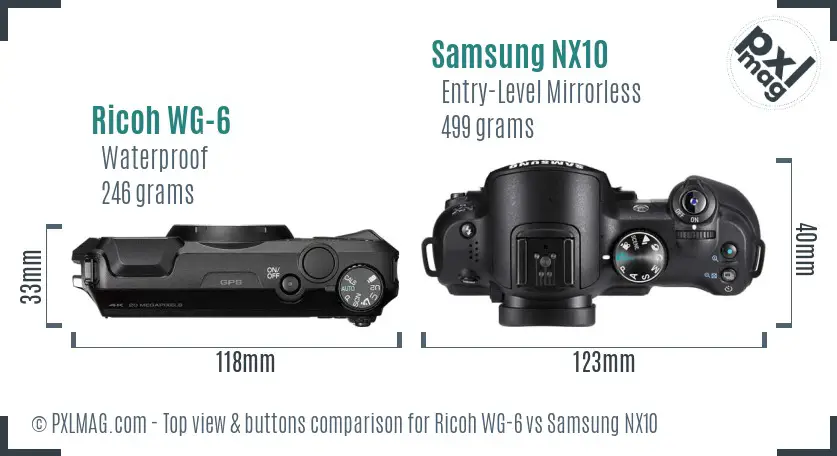 Ricoh WG-6 vs Samsung NX10 top view buttons comparison