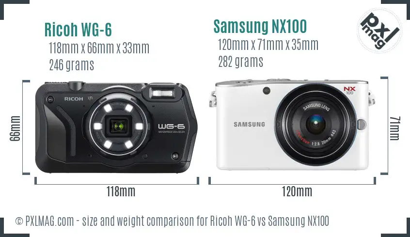 Ricoh WG-6 vs Samsung NX100 size comparison
