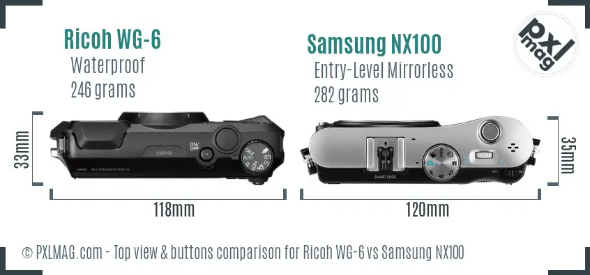 Ricoh WG-6 vs Samsung NX100 top view buttons comparison