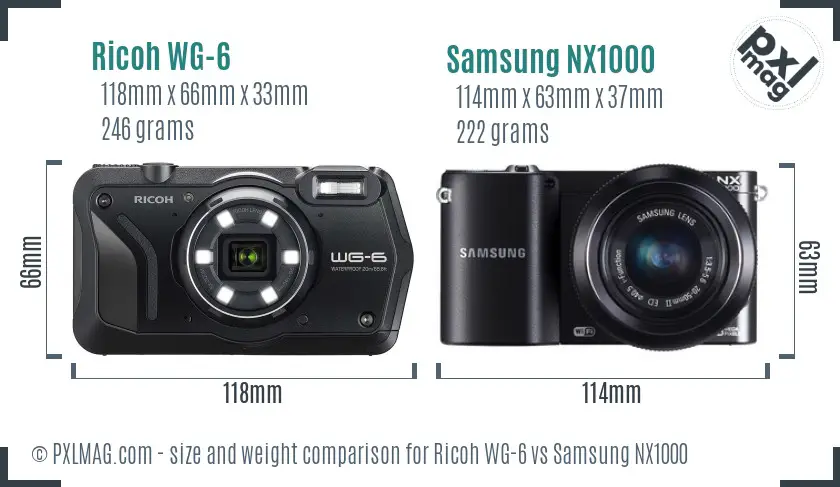 Ricoh WG-6 vs Samsung NX1000 size comparison