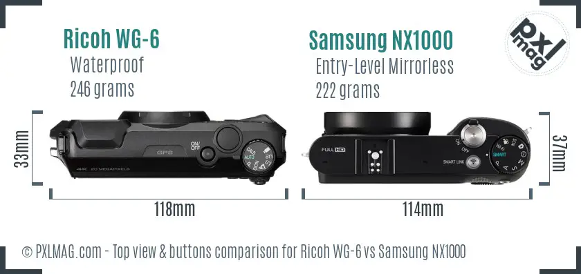 Ricoh WG-6 vs Samsung NX1000 top view buttons comparison