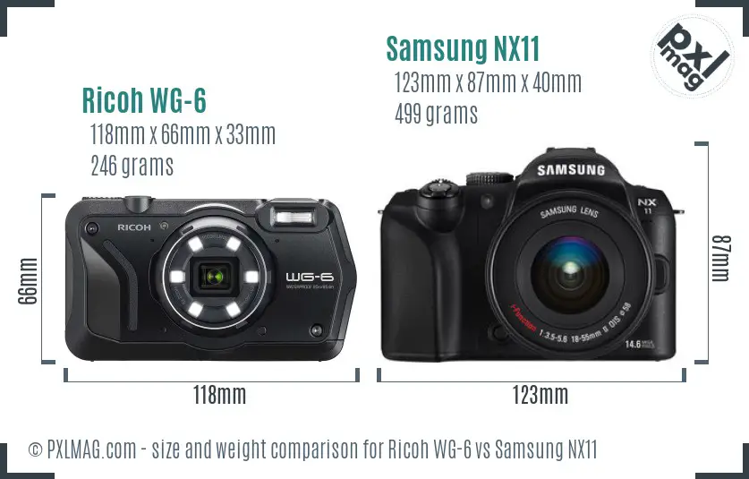 Ricoh WG-6 vs Samsung NX11 size comparison