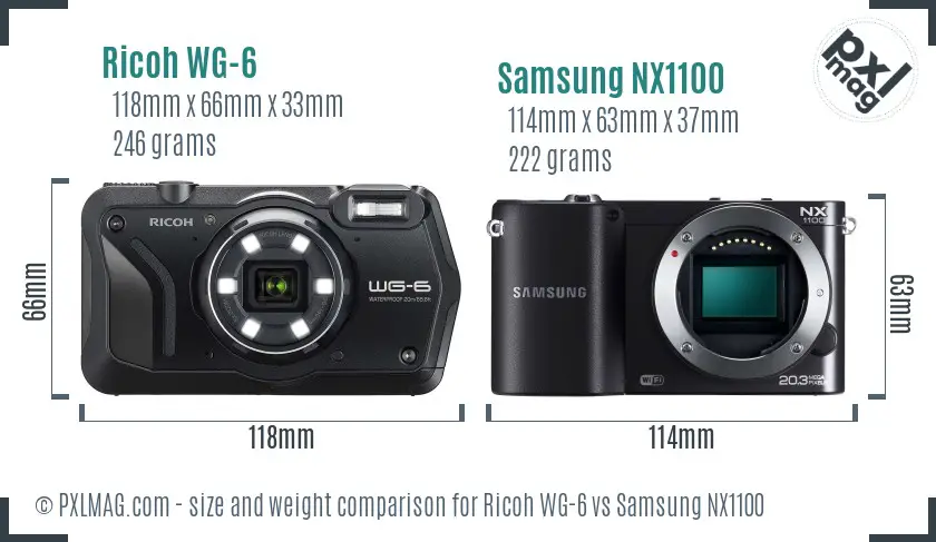 Ricoh WG-6 vs Samsung NX1100 size comparison
