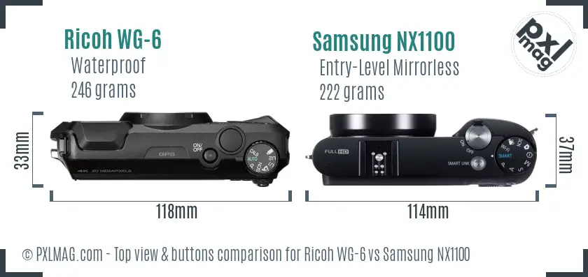 Ricoh WG-6 vs Samsung NX1100 top view buttons comparison