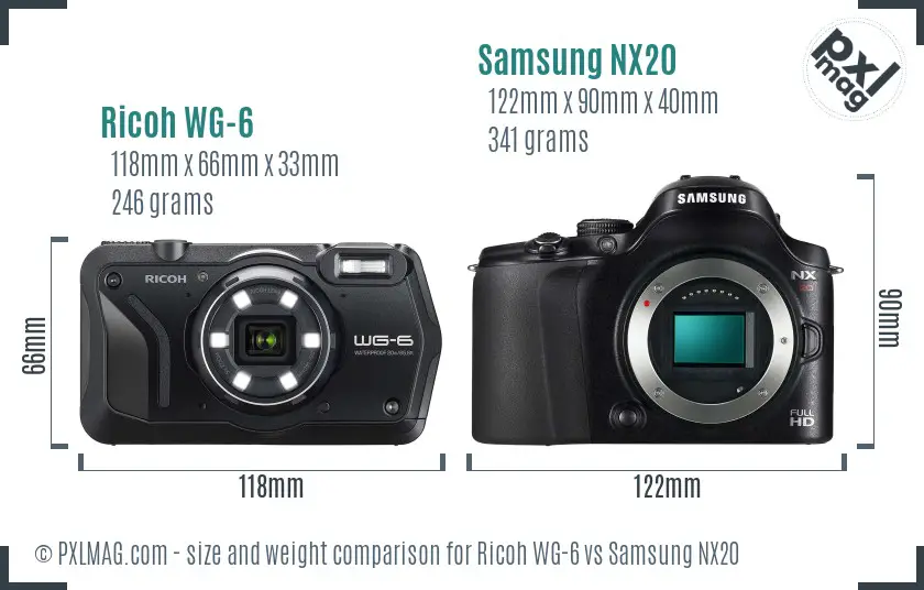 Ricoh WG-6 vs Samsung NX20 size comparison