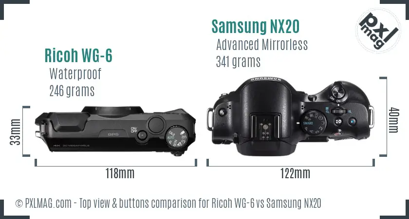 Ricoh WG-6 vs Samsung NX20 top view buttons comparison