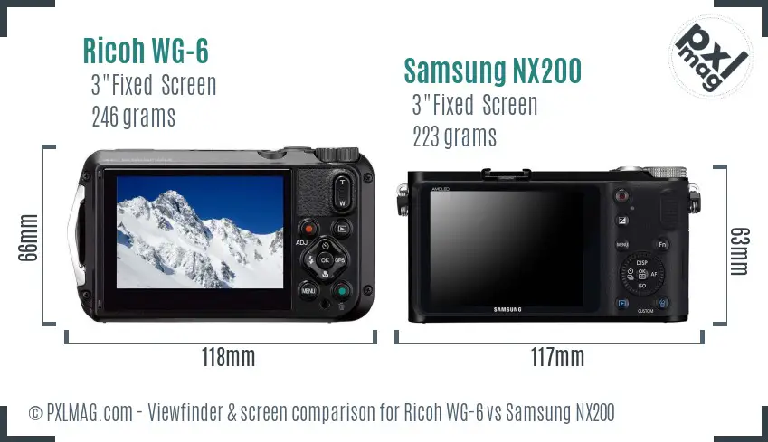 Ricoh WG-6 vs Samsung NX200 Screen and Viewfinder comparison