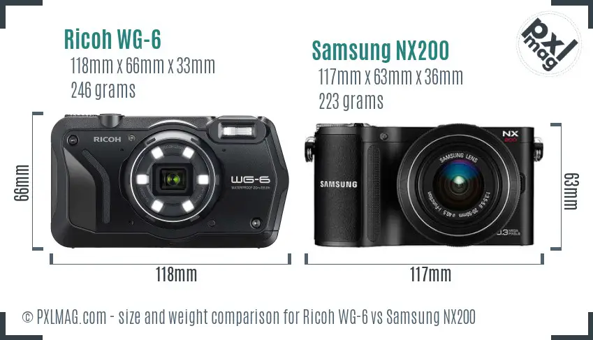 Ricoh WG-6 vs Samsung NX200 size comparison