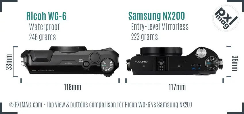 Ricoh WG-6 vs Samsung NX200 top view buttons comparison