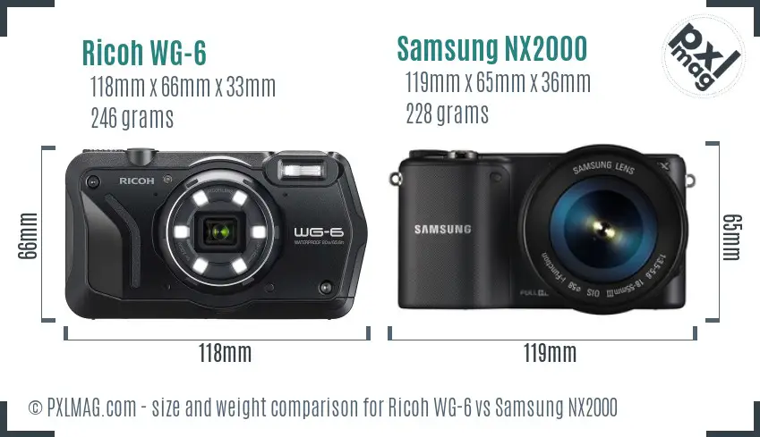 Ricoh WG-6 vs Samsung NX2000 size comparison