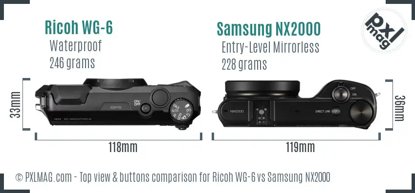 Ricoh WG-6 vs Samsung NX2000 top view buttons comparison