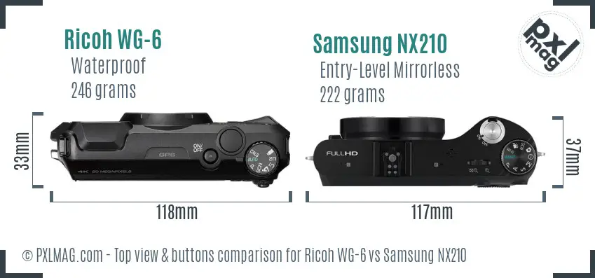 Ricoh WG-6 vs Samsung NX210 top view buttons comparison