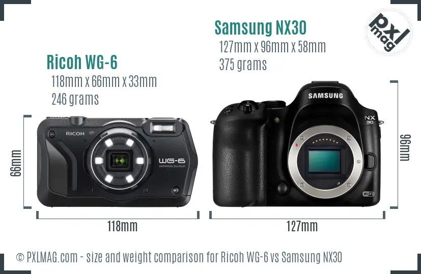 Ricoh WG-6 vs Samsung NX30 size comparison