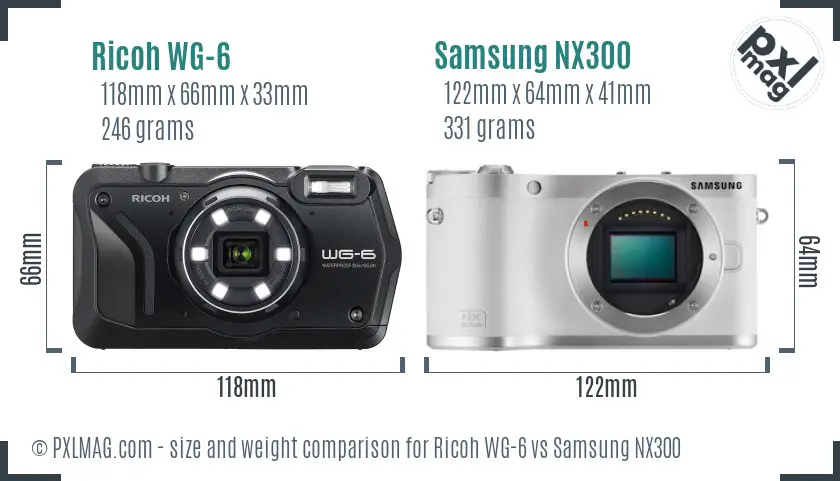 Ricoh WG-6 vs Samsung NX300 size comparison