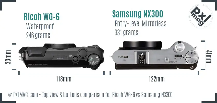 Ricoh WG-6 vs Samsung NX300 top view buttons comparison