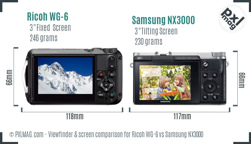 Ricoh WG-6 vs Samsung NX3000 Screen and Viewfinder comparison