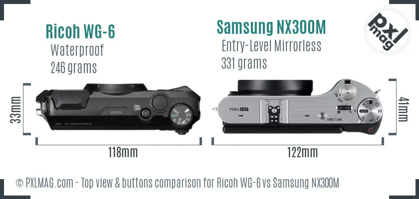 Ricoh WG-6 vs Samsung NX300M top view buttons comparison