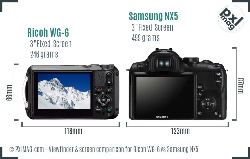 Ricoh WG-6 vs Samsung NX5 Screen and Viewfinder comparison