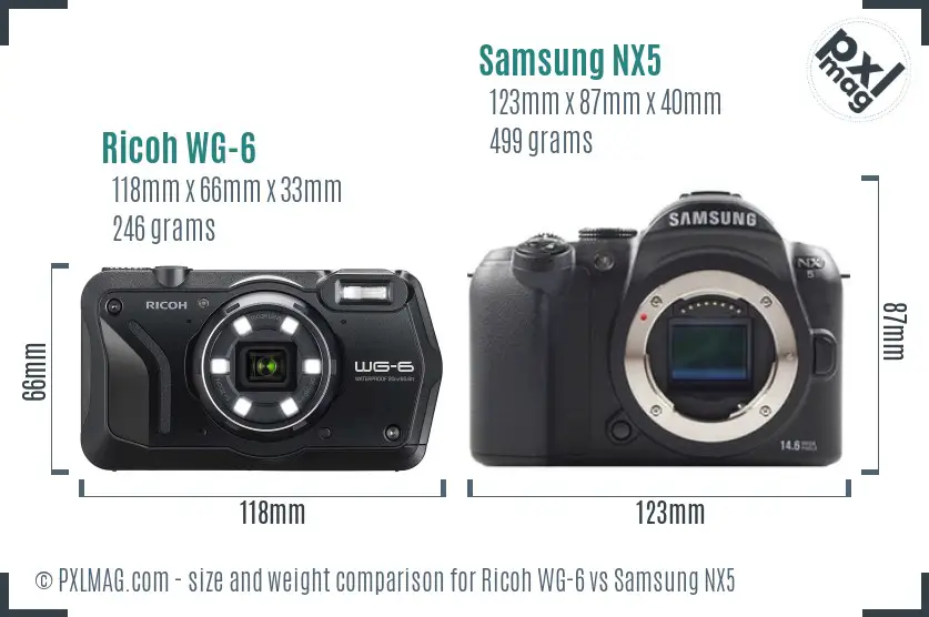 Ricoh WG-6 vs Samsung NX5 size comparison