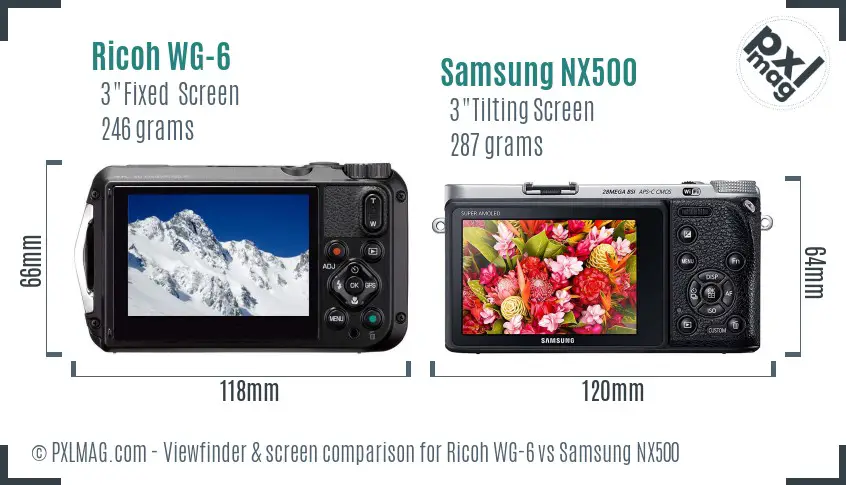 Ricoh WG-6 vs Samsung NX500 Screen and Viewfinder comparison