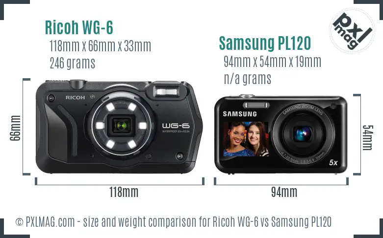 Ricoh WG-6 vs Samsung PL120 size comparison