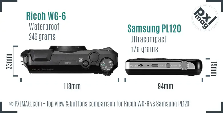 Ricoh WG-6 vs Samsung PL120 top view buttons comparison