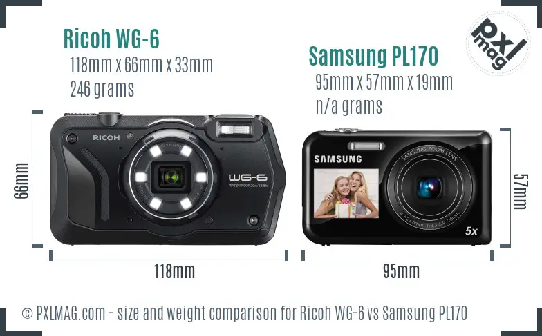 Ricoh WG-6 vs Samsung PL170 size comparison