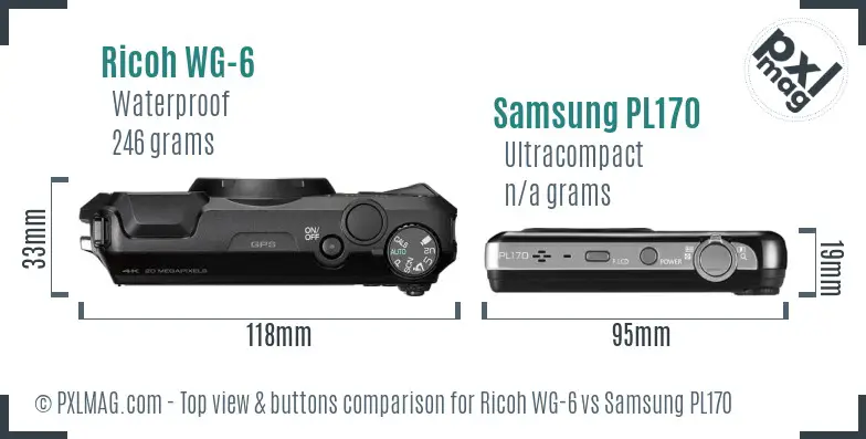 Ricoh WG-6 vs Samsung PL170 top view buttons comparison