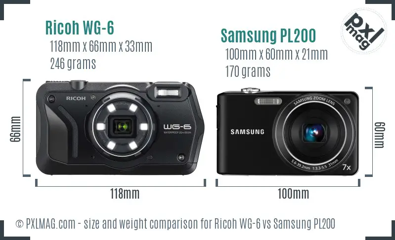 Ricoh WG-6 vs Samsung PL200 size comparison