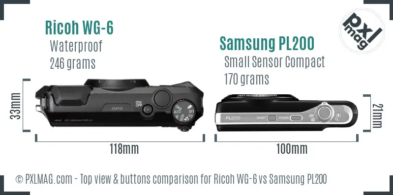 Ricoh WG-6 vs Samsung PL200 top view buttons comparison