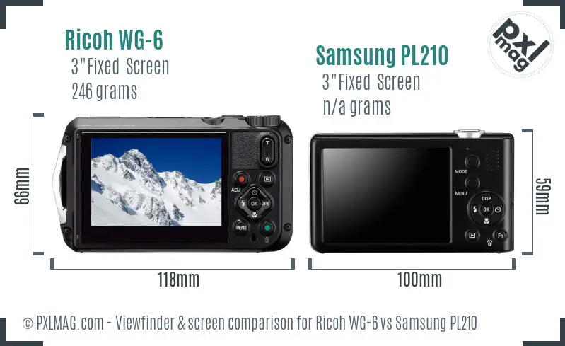 Ricoh WG-6 vs Samsung PL210 Screen and Viewfinder comparison