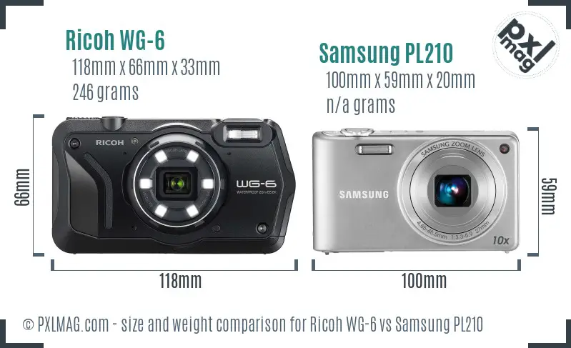 Ricoh WG-6 vs Samsung PL210 size comparison