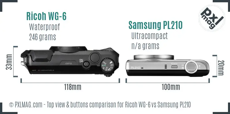 Ricoh WG-6 vs Samsung PL210 top view buttons comparison