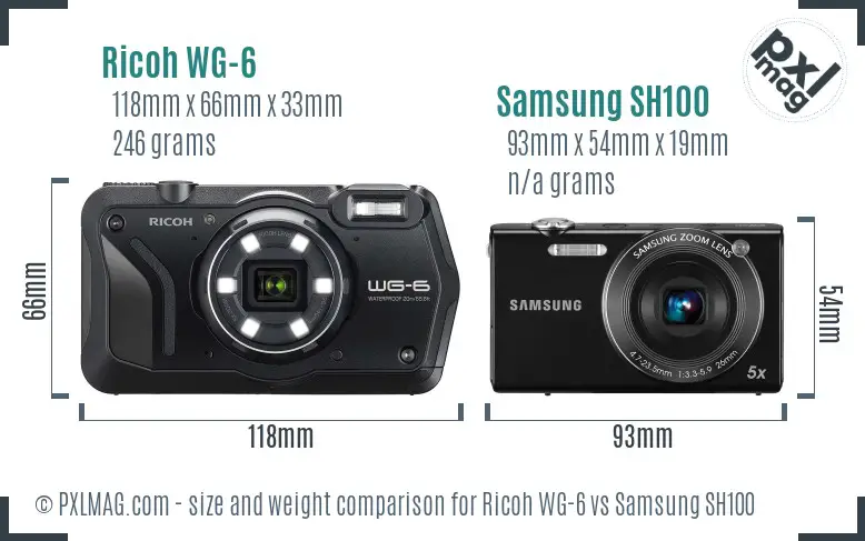 Ricoh WG-6 vs Samsung SH100 size comparison